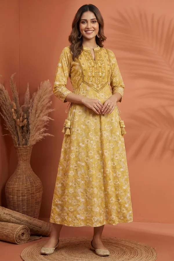 Sunshine_Yellow_Pure_Cotton_Jaipuri_Print_Embroidered_Anarkali_Kurti