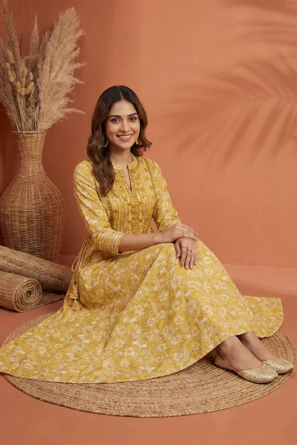 Sunshine_Yellow_Pure_Cotton_Jaipuri_Print_Embroidered_Anarkali_Kurti