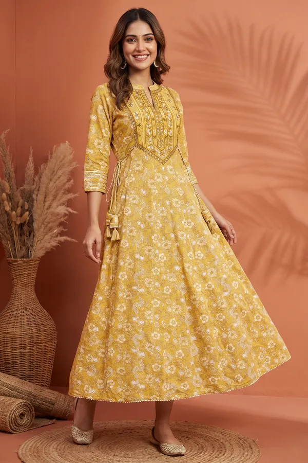 Sunshine_Yellow_Pure_Cotton_Jaipuri_Print_Embroidered_Anarkali_Kurti