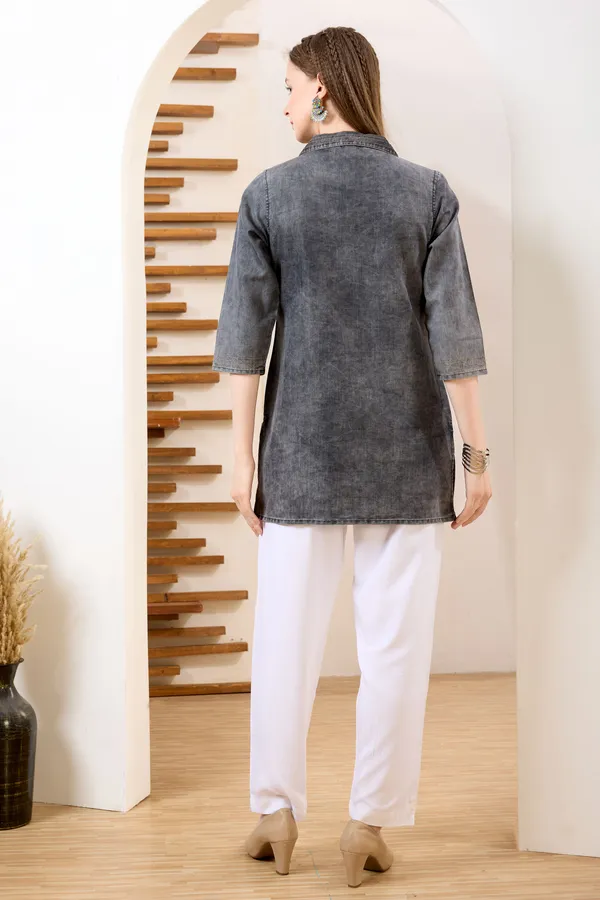 Black_Denim_Tunic_Hand_Embroidery_And_Coat_Collar