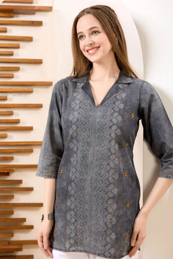 Black_Denim_Tunic_Hand_Embroidery_And_Coat_Collar