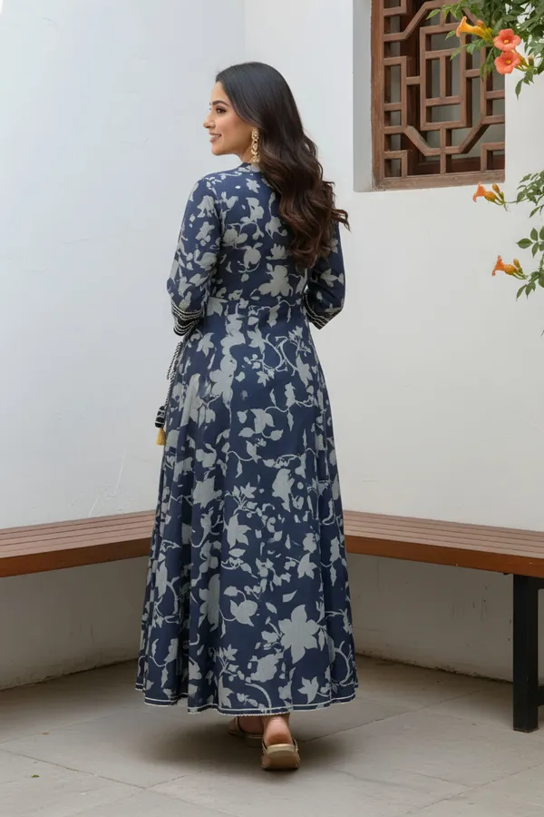 Navy_Blue_Cotton_Anarkali_With_Embroidery_Yoke_and_Tussles