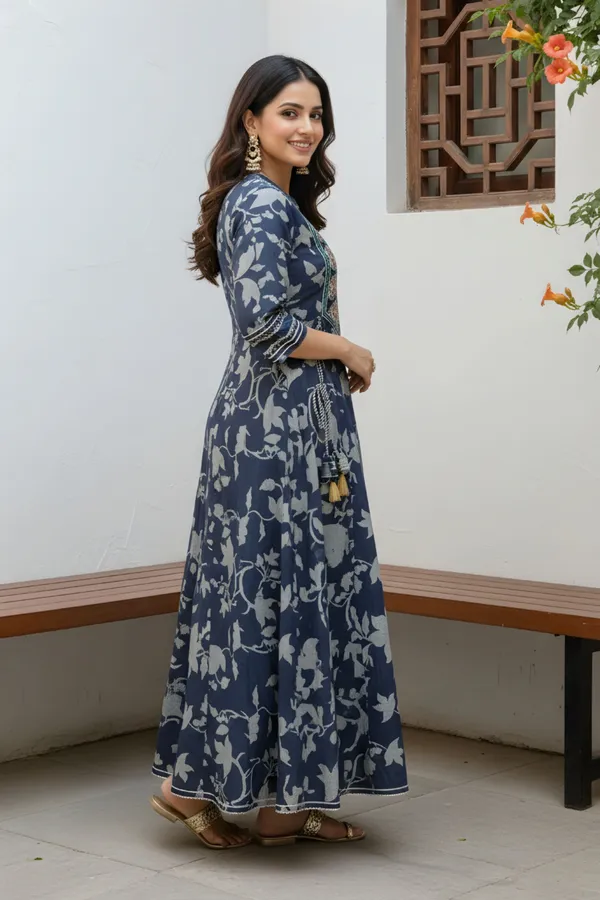 Navy_Blue_Cotton_Anarkali_With_Embroidery_Yoke_and_Tussles