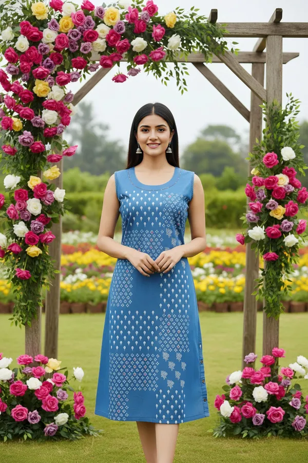 Light_Blue_Stylish_Denim_Dress_With_Beautiful_Print_And_Embellishment