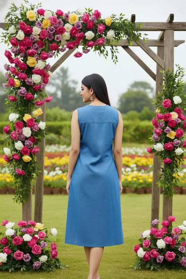 Light_Blue_Stylish_Denim_Dress_With_Beautiful_Print_And_Embellishment