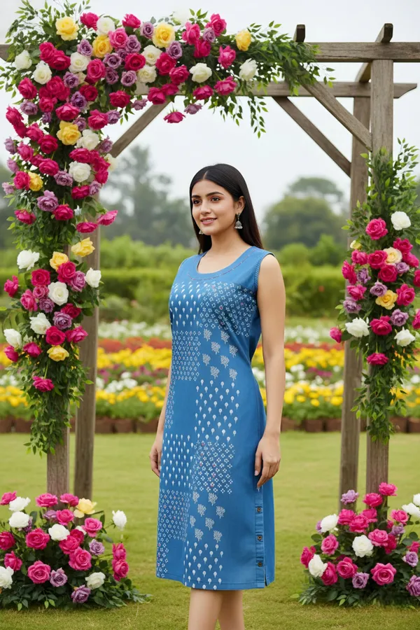 Light_Blue_Stylish_Denim_Dress_With_Beautiful_Print_And_Embellishment