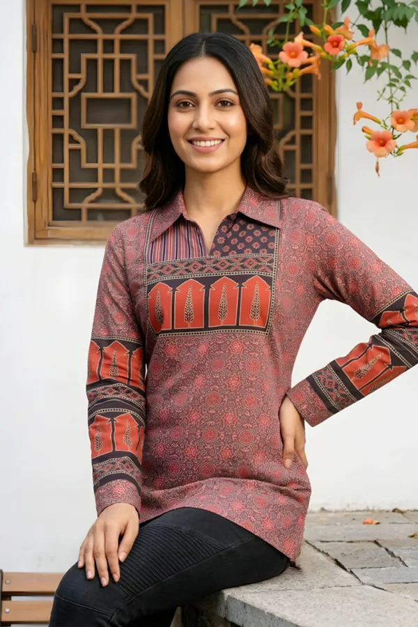 Rustic_Rust_Womens_Modal_Azrakh_Print_Shirt_Style_Kurti_Top