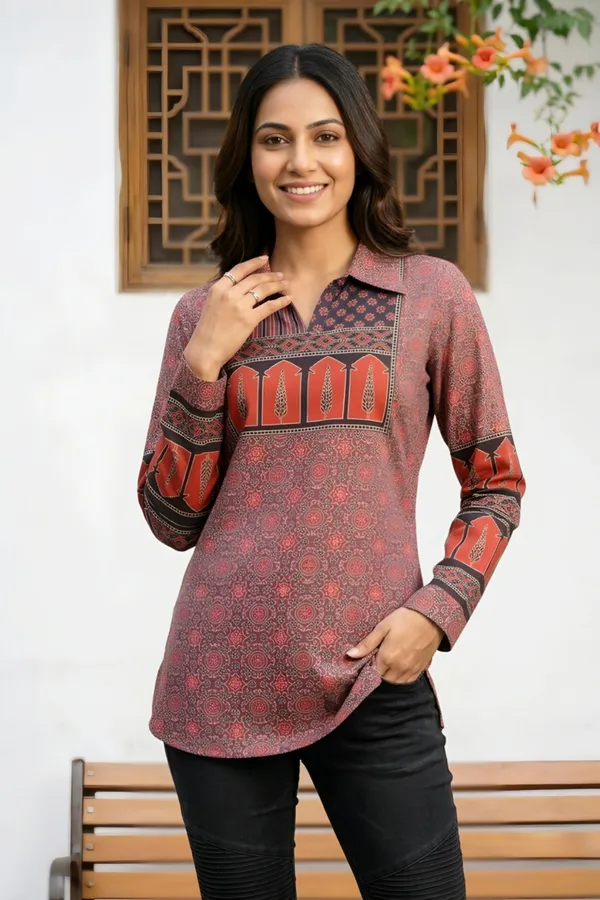 Rustic_Rust_Womens_Modal_Azrakh_Print_Shirt_Style_Kurti_Top