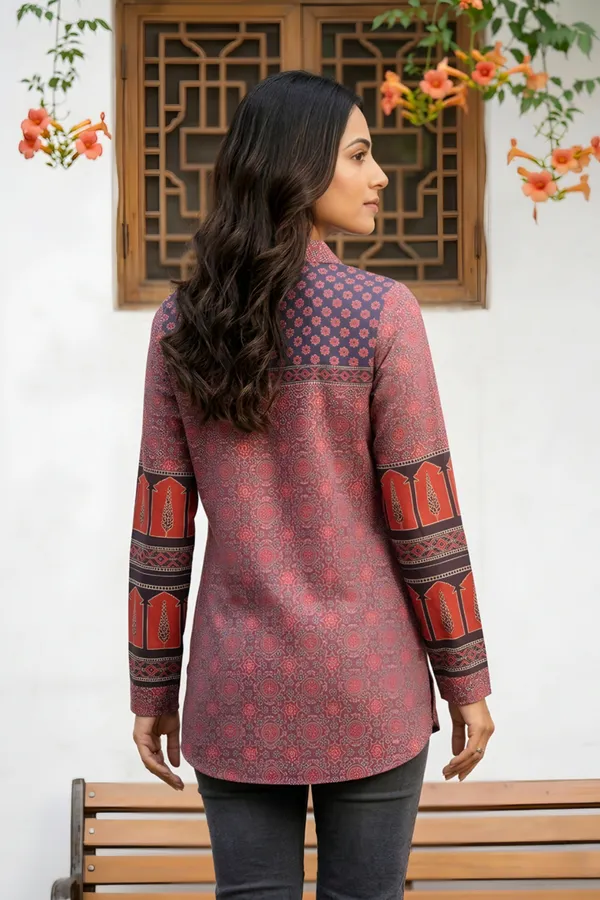 Rustic_Rust_Womens_Modal_Azrakh_Print_Shirt_Style_Kurti_Top