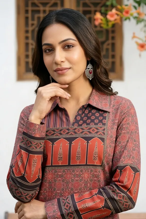 Rustic_Rust_Womens_Modal_Azrakh_Print_Shirt_Style_Kurti_Top