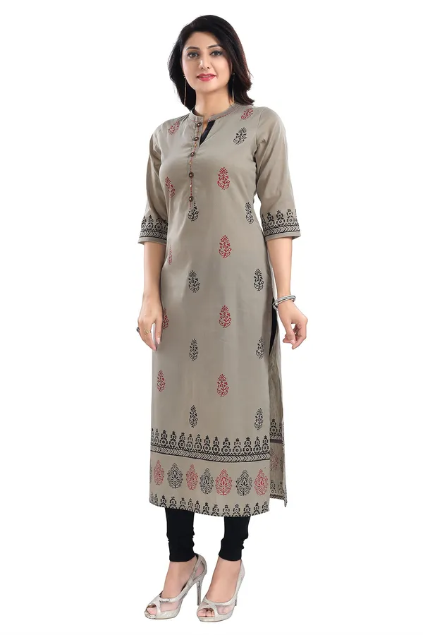 Grey_Cotton_Silk_Block_Print_Long_Kurta_For_Women