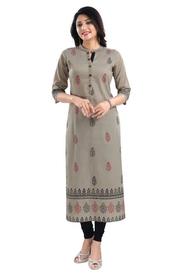 Grey_Cotton_Silk_Block_Print_Long_Kurta_For_Women
