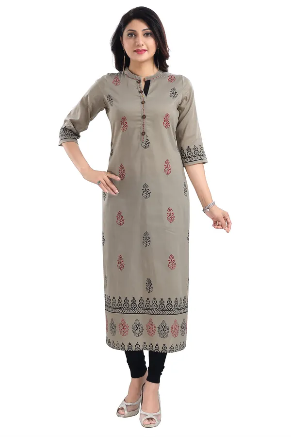 Grey_Cotton_Silk_Block_Print_Long_Kurta_For_Women