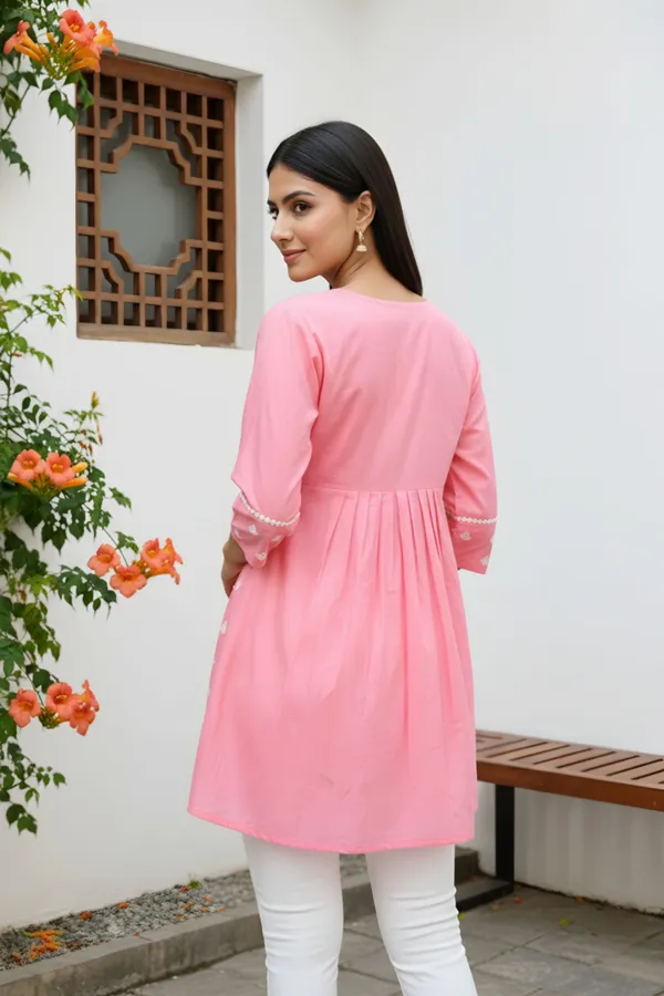 Women_Rose_Pink_Chikankari_Embroidered_Peplum_Short_Kurti