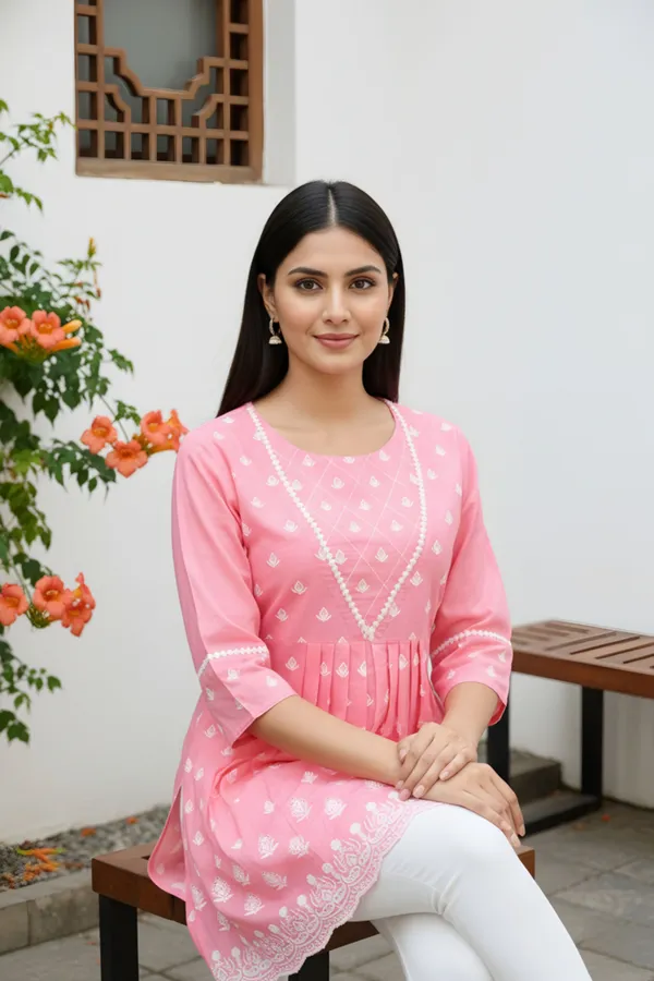 Women_Rose_Pink_Chikankari_Embroidered_Peplum_Short_Kurti