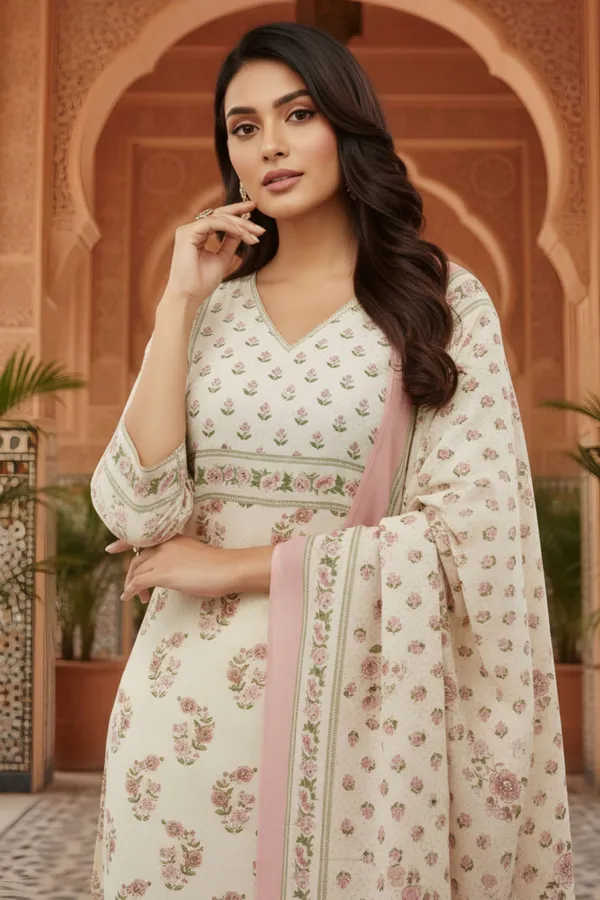 White_Jaipuri_Cotton_Kurta_Pant_Dupatta_Set_With_Printed_Yoke_And_Dupatta