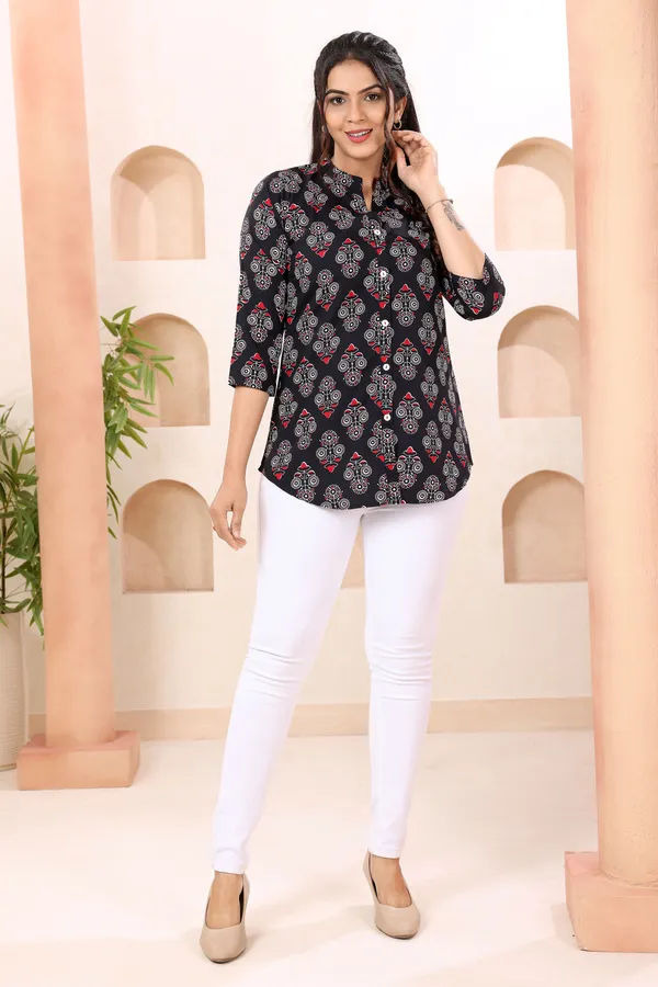 Bold_Black_Ban_Collar_Short_Tunic_Top_for_Women