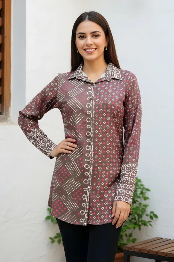 Olive_Green_Womens_Modal_Azrakh_Print_Shirt_Style_Kurti_Top
