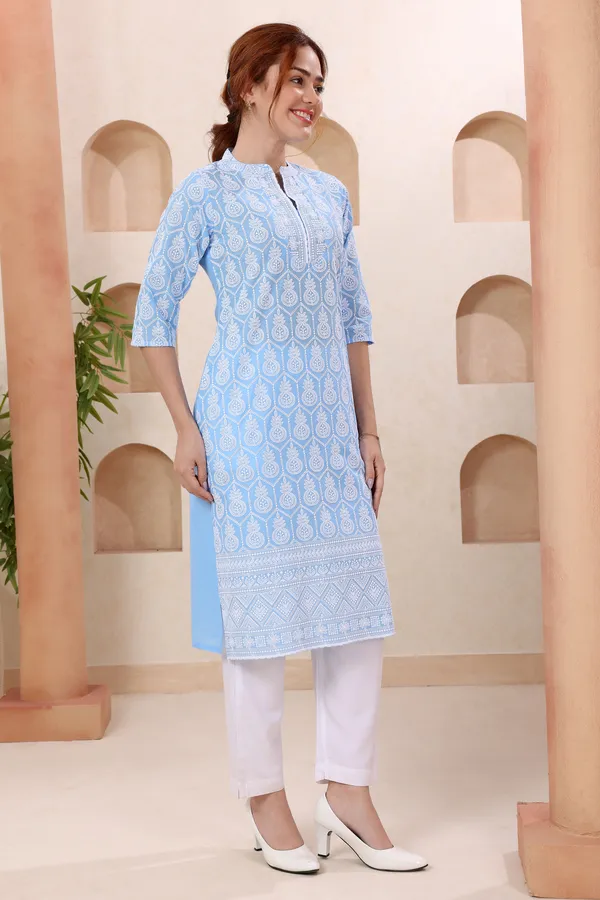 Joy_In_Turquoise_Pure_Cotton_Chikankari_Long_Kurti_for_Women
