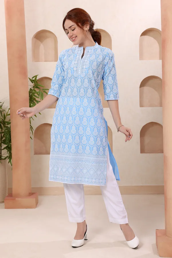 Joy_In_Turquoise_Pure_Cotton_Chikankari_Long_Kurti_for_Women