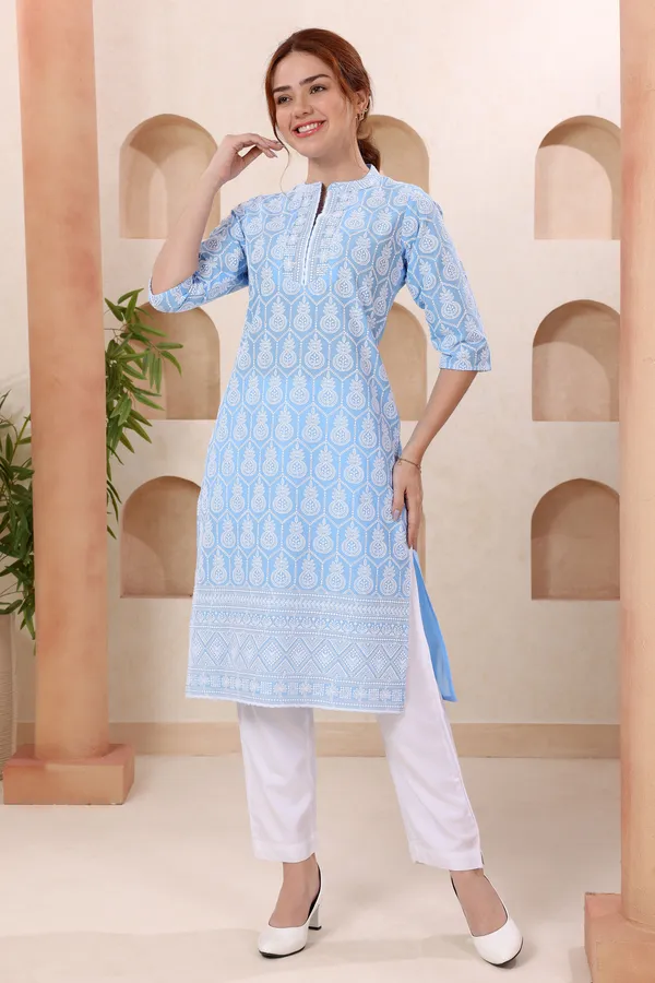 Joy_In_Turquoise_Pure_Cotton_Chikankari_Long_Kurti_for_Women