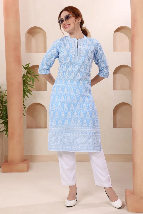 Joy_In_Turquoise_Pure_Cotton_Chikankari_Long_Kurti_for_Women