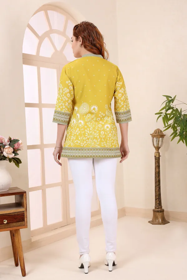 Yellow_Cotton_Short_Kurti_Tunic_Top_with_Floral_Print_for_Women