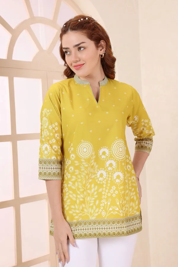 Yellow_Cotton_Short_Kurti_Tunic_Top_with_Floral_Print_for_Women