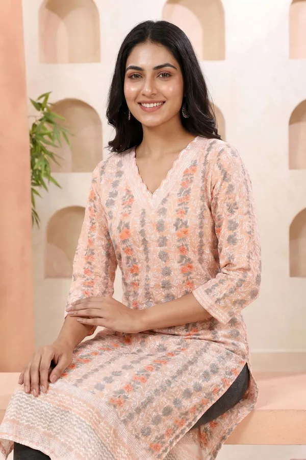 Peach_Chikankari_Embroidered_Printed_Kurti_for_Women_with_Soft_Lining