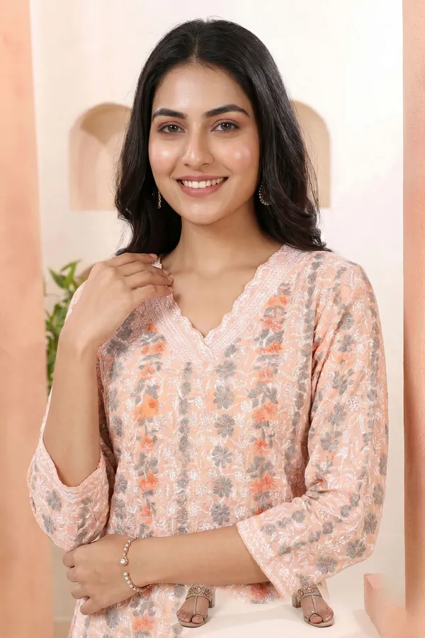 Peach_Chikankari_Embroidered_Printed_Kurti_for_Women_with_Soft_Lining