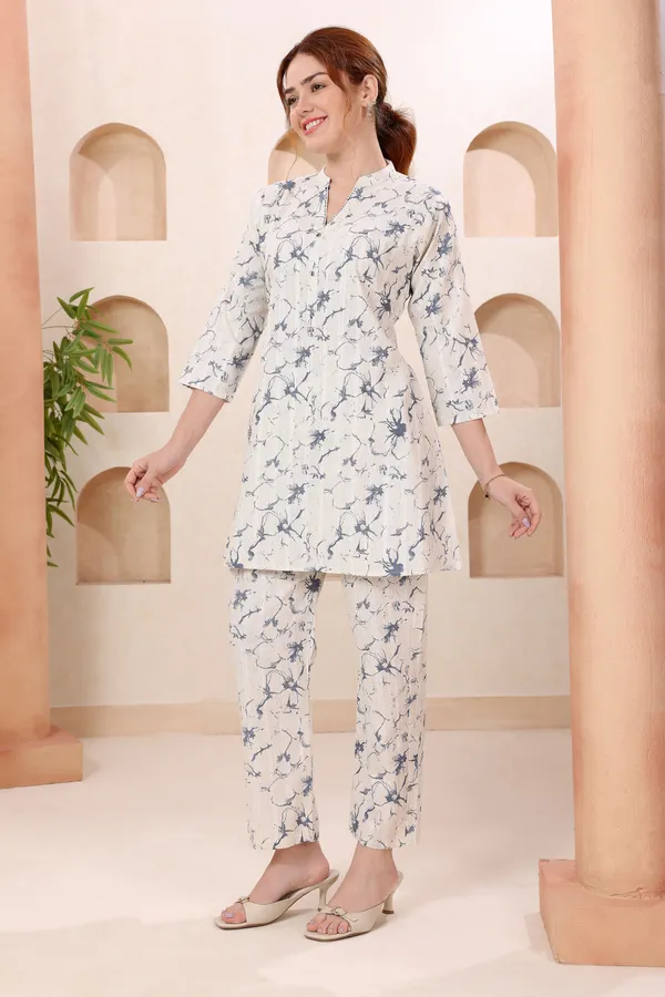 Designer_Blue_Abstract_Print_Ban_Collar_Cotton_Co_Ord_Set