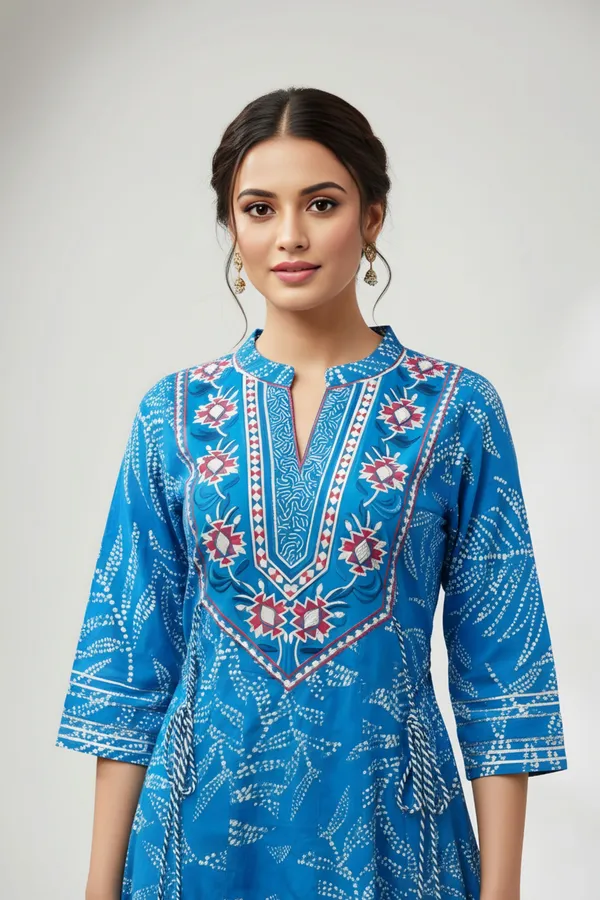 Choice_Turquoise_Cotton_Anarkali_With_Embroidery_Yoke_and_Tussles