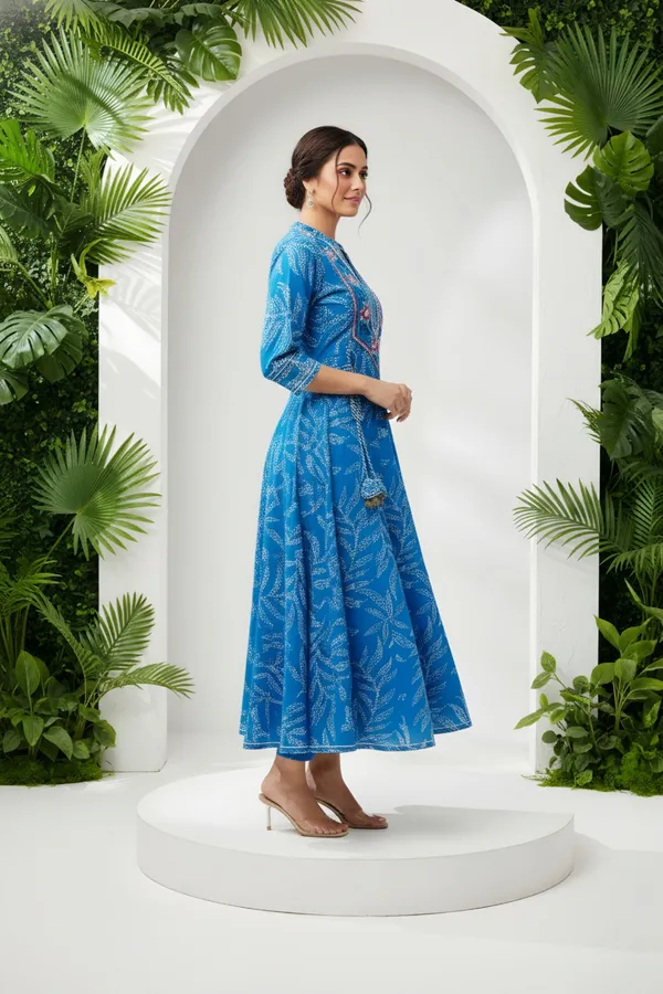 Choice_Turquoise_Cotton_Anarkali_With_Embroidery_Yoke_and_Tussles