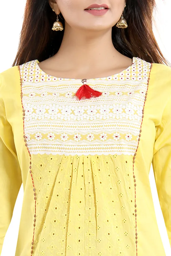 Vibrant_Yellow_Cotton_Long_Chicken_Tunic_with_Pom_Pom_Accessory_For_Girls_And_Women