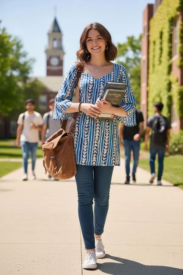 Indigo_Blue_Dabu_Print_Kurti_With_Bell_Sleeves