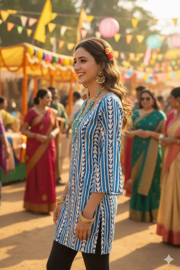 Indigo_Blue_Dabu_Print_Kurti_With_Bell_Sleeves