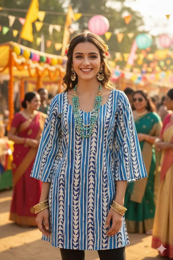 Indigo_Blue_Dabu_Print_Kurti_With_Bell_Sleeves