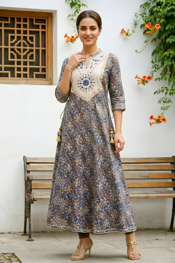 Ink_Blue_Jaipuri_Cotton_Anarkali_With_Embroidery_Yoke_and_Tussles