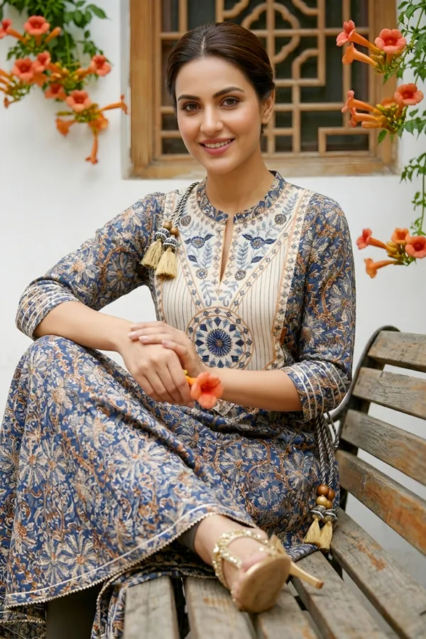 Ink_Blue_Jaipuri_Cotton_Anarkali_With_Embroidery_Yoke_and_Tussles