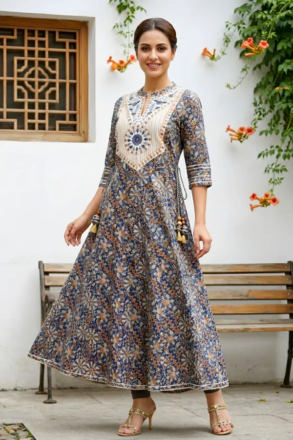Ink_Blue_Jaipuri_Cotton_Anarkali_With_Embroidery_Yoke_and_Tussles