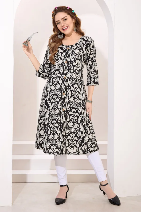 Blooming_Black_Linen_Cotton_Princess_Cut_Long_Kurta_For_Women