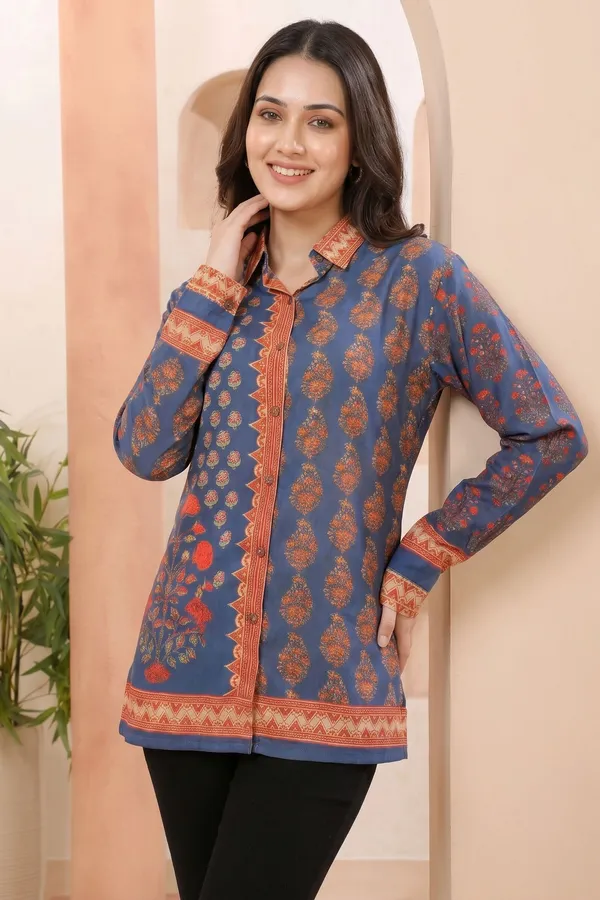 Classic_Cobalt_Modal_Silk_Printed_Shirt_Style_Tunic_Top_for_Women