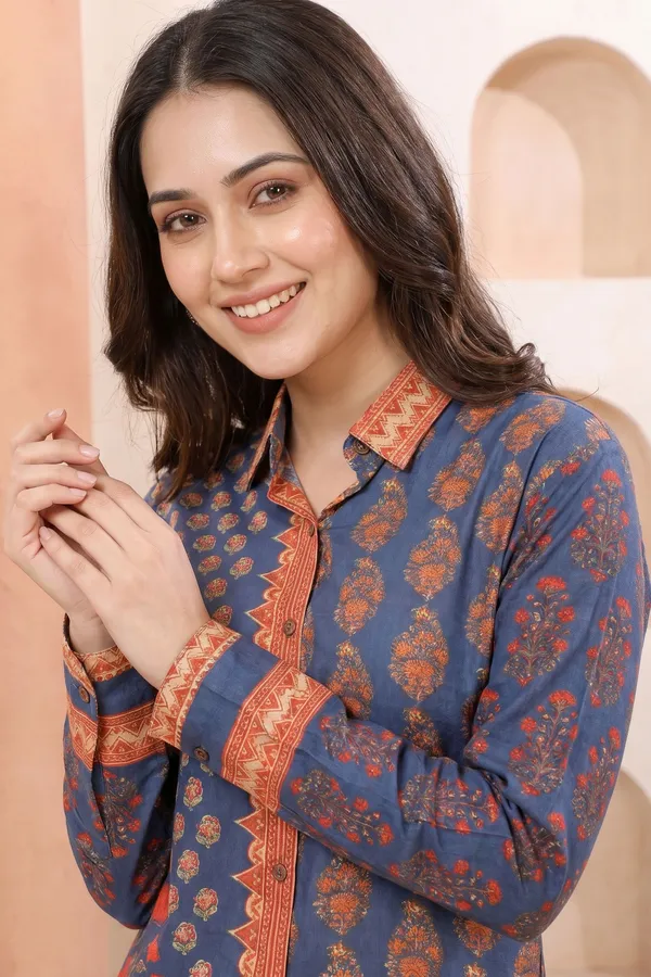Classic_Cobalt_Modal_Silk_Printed_Shirt_Style_Tunic_Top_for_Women