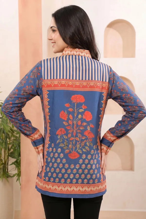 Classic_Cobalt_Modal_Silk_Printed_Shirt_Style_Tunic_Top_for_Women