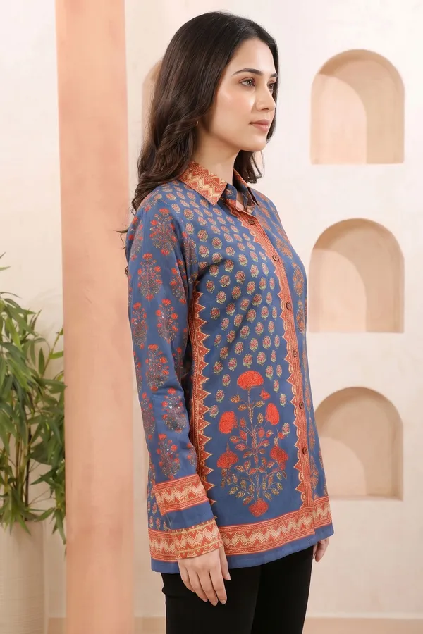 Classic_Cobalt_Modal_Silk_Printed_Shirt_Style_Tunic_Top_for_Women