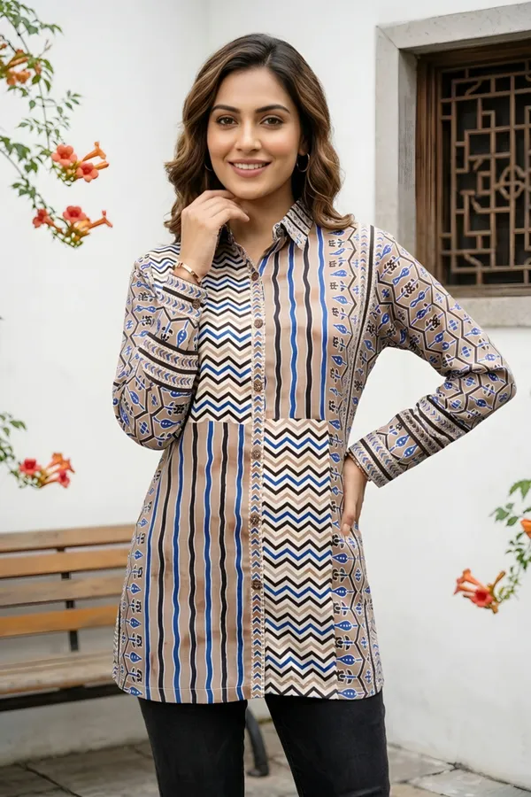 Brown_Womens_Modal_Azrakh_Print_Shirt_Style_Kurti_Top