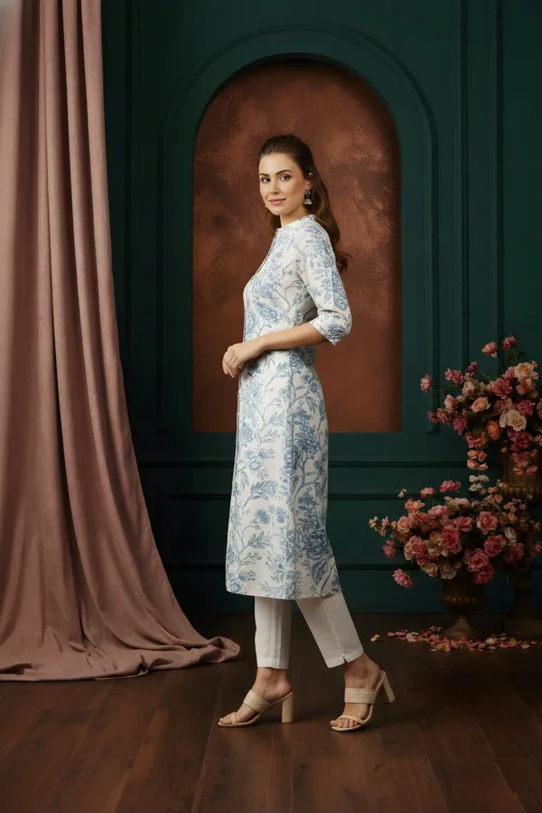 Blue_Rose_Flower_Print_Linen_Cotton_Princess_Cut_Long_Kurta_For_Women
