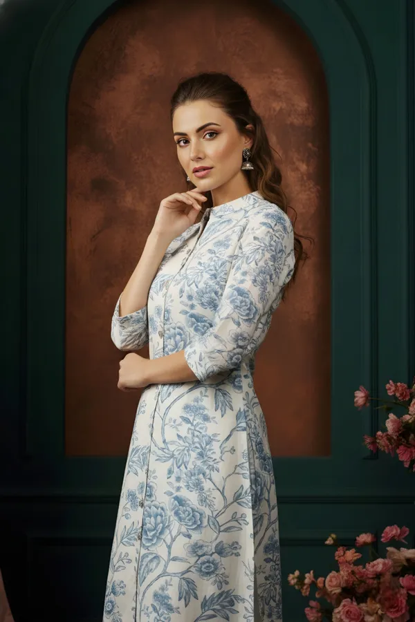 Blue_Rose_Flower_Print_Linen_Cotton_Princess_Cut_Long_Kurta_For_Women