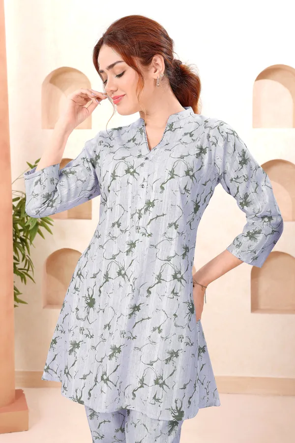 Designer_Green_Abstract_Print_Ban_Collar_Cotton_Co_Ord_Set