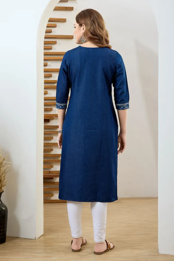 Trendy_Yoke_Print_Denim_Kurti_With_Hand_Embroidery